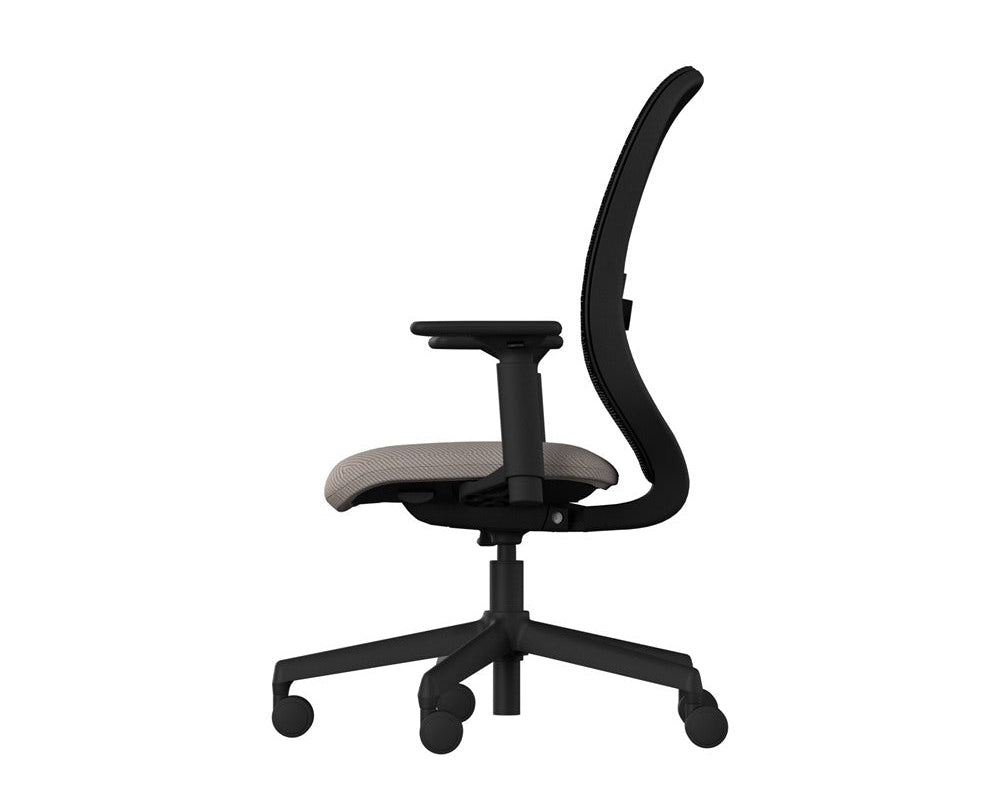 Black office chair with gray seat on a white background