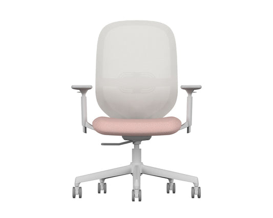 light grey office chair with a pink seat on a white background