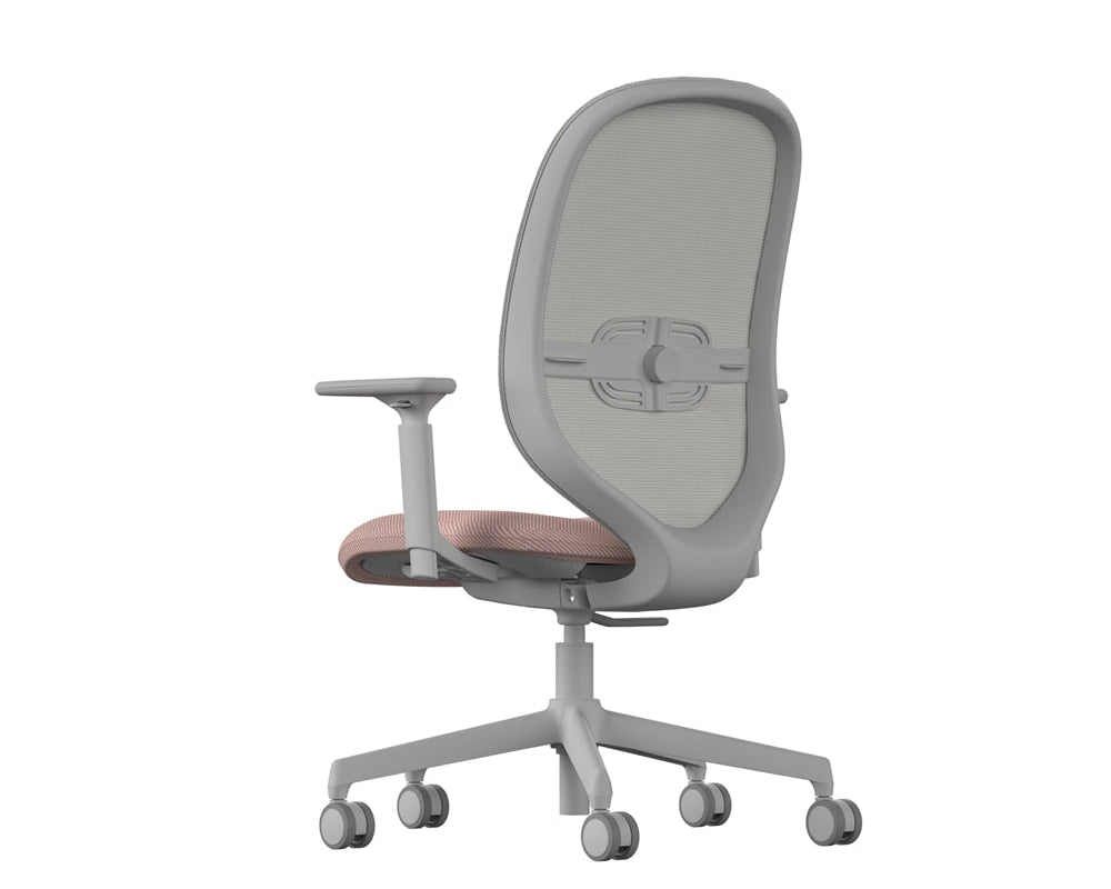 Gray office chair with a pink seat on a white background