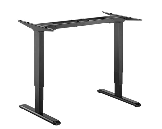 Black adjustable desk frame on a white background
