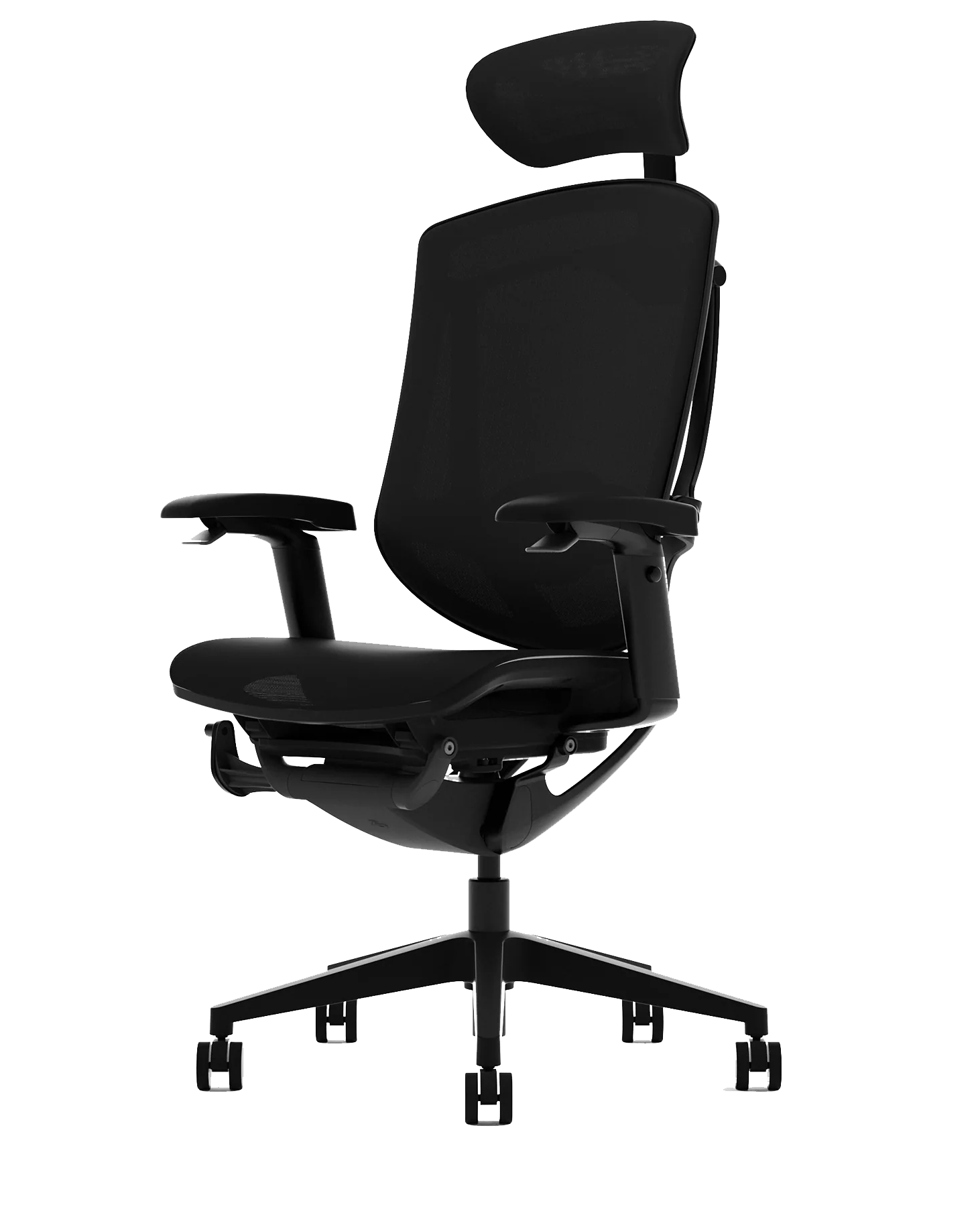 Black office chair with headrest on a white background